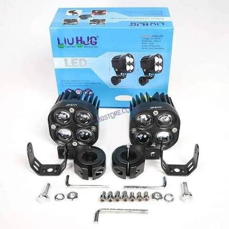 HJG 4X4 CREE Original (2 in 1) Fog Light 120W (White + Yellow) with Kit 4 LED Laser Spotlight For Bike/Car/Thar/Jeep (Pair) White/Yellow
