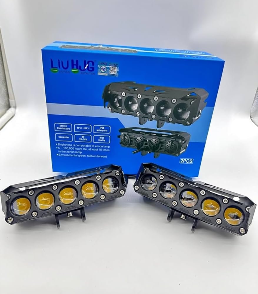 HJG 5 Lens LED Fog Light Yellow/White Colour High Low Beam for Universal Bike/Car (Set of 2)